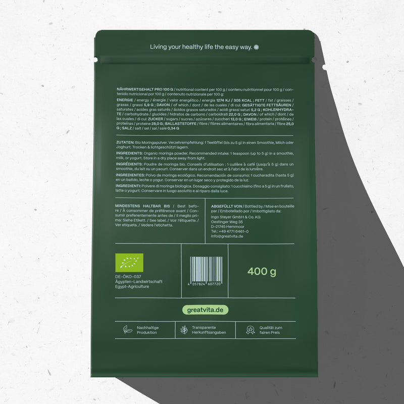 Poudre de moringa bio 400 g - purement végétale